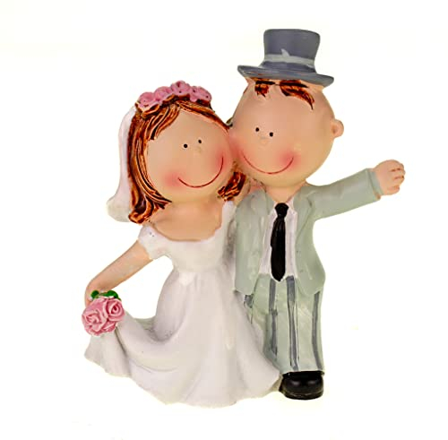 Hobbyfun Hochzeitspaar Figur Tischdeko 9 cm - Tortendeko Brautpaar mit Blumenstrauß bunt Handbemalt Polyresin Brautpaar Hochzeitstorte