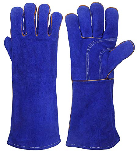KIM YUAN Gants de soudage en cuir – Résistants à la chaleur/au feu, parfaits pour le jardinage/four/grill/cheminée/poêle/soudeur tig/manutention des animaux/barbecue – 35,6 cm