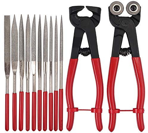 AUTOUTLET Fliesenzange, Hartmetall Mosaikzange mit 10x Mini Diamond Files Set, YG8 Rad Klingen Schneiden Glas Fliesen Keramik Cutter Nipper DIY Werkzeuge für Bodenschneiden, Besäumen, Schleifen