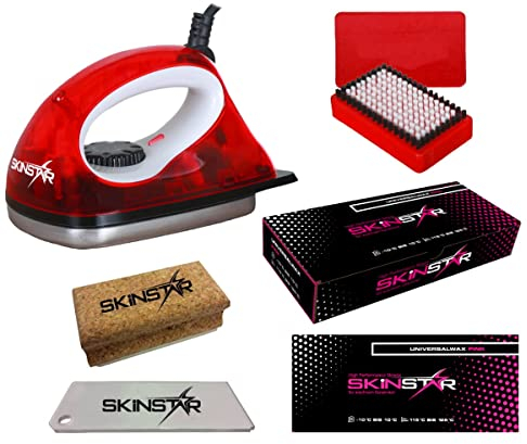 SkinStar Skiwachs-Start Set 5-teilig mit Wachsbügeleisen - Alpin + Nordic + Board red