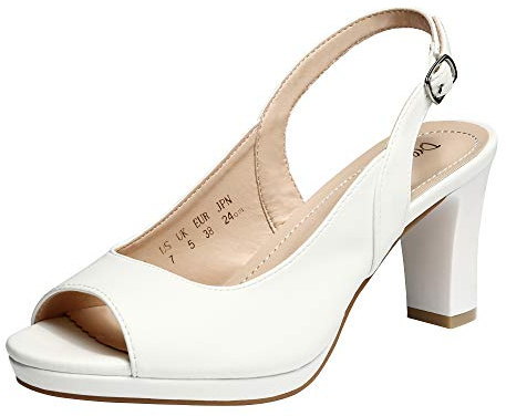 DREAM PAIRS Women High Chunky Heels Peep Toe Platform Block Slingback Dress Pumps Shoes,Size 7.5,White/Pu,Neina