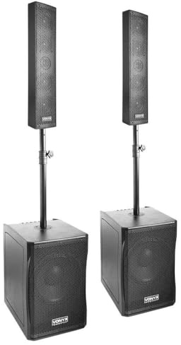 Vonyx VX1200 – Pack de 2 Unidades – Sistema de Sonido Activo 2 vías 750W con subwoofer 12”, Column Array, entradas XLR y RCA, Equipo de Sonido Profesional Plug and Play para Eventos y DJ, Color Negro
