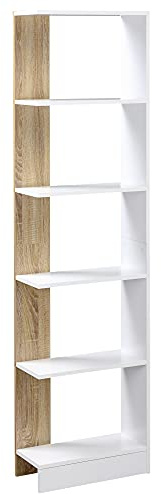 HOMCOM Bibliothèque Étagère de Rangement avec 5 Compartiments Ouverts Design Simple Moderne Idéale pour Salon Chambre Bureau 45 x 21 x 170 cm Blanc et Chêne