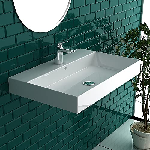 Alpenberger Keramikbecken zur Wandmontage I Waschtisch aus Sanitäkeramik 70cm Eleganter Waschplatz Badezimmer