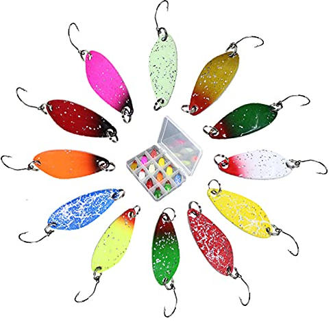 12 Stück Fishing Forellen Spoon Set,Blinker Angeln Köder Metallköder Forellenköder,Kunstköder Spinner Set Für Hecht Zander Barsch