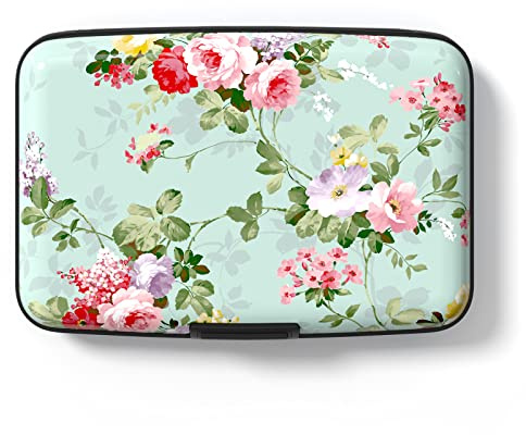 Hsxnam Porte-cartes en aluminium, housse de protection RFID pour cartes de crédit, jolie housse pour cartes de visite pour femmes et hommes, cartes de crédit, carte d'identité, Fleurs vertes., s