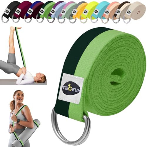 TECEUM 2-in-1 Yoga- und Matten-Gurt, Baumwolle, 1,8 m, 2,4 m, 3 m (über 30 Farben) – verstellbarer, rutschfester Gürtel für Yoga, Pilates, Stretching, Physiotherapie, Fitness und Heimtraining – zum
