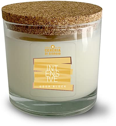 Candela cera Vegetale e Vegana in bicchiere con coperchio in sughero Odor Block 210 g - Intensive- Cereria di Giorgio
