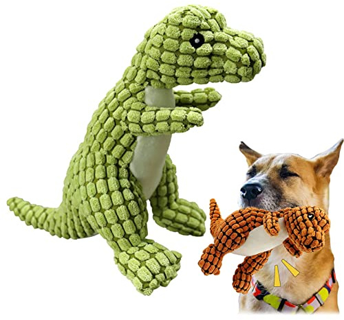 Unzerstörbares Robustes Dino Plüsch Quietschendes Hundespielzeug FüR Aggressive Kauer, Langlebiges Interaktives Spielzeug (Grün)