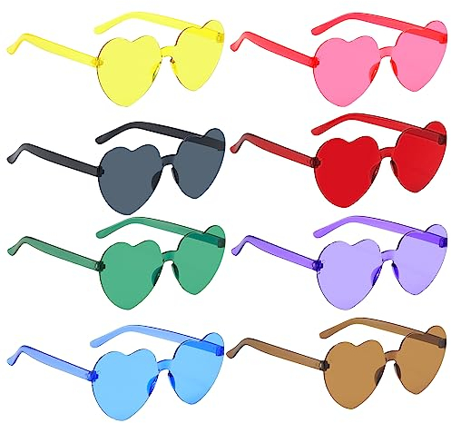 Herz Sonnenbrille,8 Stück Party Brille,Magische Farben Party Brille,Brille Lustig,Hippie Brille,Herzform Sonnenbrille,Partybrille für Fasching Foto Requisiten Geburtstagsfeier für Kinder und Erwachsen