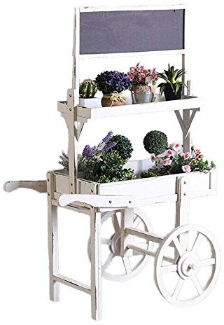 Flower Stand Idyllic Country Rustic Plant Stand 2-tier Wooden Cart Flower Stand with Blackboard Decoration Frame Small Creative Shop Decoration Props Multifunctional Decorative Storage S