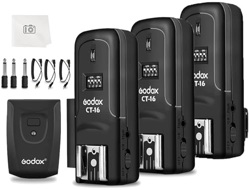 Godox CT-16 Wireless Radio Flash Trigger Receiver Kit,433MHz 4 in 1 Transmitter with 3pcs Receiver Compatible for Canon Nikon Sony Pentax Olympus DSLR Camera Flash Trigger,Studio Strobe Lighting