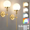 Lightsjoy Wireless Wall Sconces Set of 2 Glass Wall Lights Battery Operated 5000mAh Rechargeable Wall Lamp Battery Powered RGB White Colors Dimmable Remote Control Wall Light for Bedrooms,Gold - Long