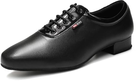 YCALCP Chaussures de Danse pour Homme Latine Noir, Semelle en Daim | Standard Lacets Salsa Tango Entrainement Salle de Bal Danse Chaussures, Talon 2.5cm