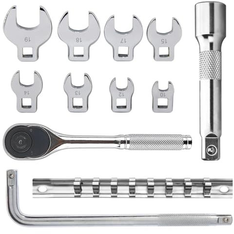 srmiqlye 12 Piezas Juego de Llaves Fijas, Llave de Boca + Vástago de Extensión + Llaves Inglesas de L, Portátil Juego Llaves Fijas, Juego de Llave de Boca de Bocina de 10-19 mm (1)