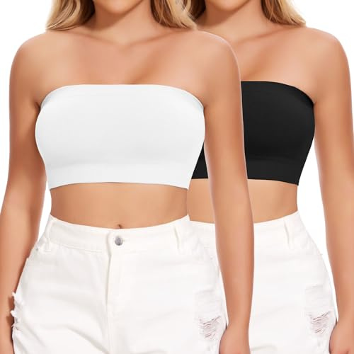 Joyshaper Soutien Gorge Bandeaux Tiennent Femme Top sans Bretelles Soutiens-Gorge Classiques Tube Haut Femme Extensible sans Couture Noir+Blanc S