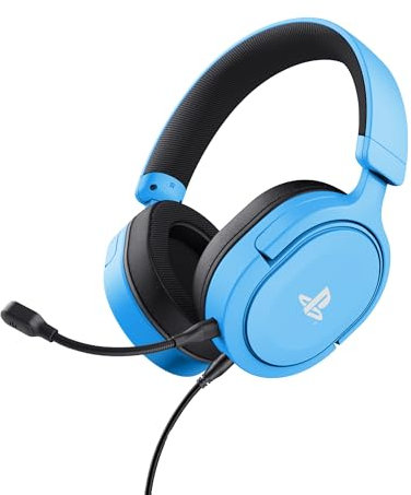 Trust Gaming GXT 498B Forta Casque PS5 Licence Officielle pour PlayStation 5, Pilotes de 50 mm, Arceau Réglable, Câble de 1,2 m, Casque Gaming PS4 Over Ear avec Microphone Détachable, Bleu