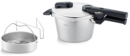 Fissler Vitaquick Grande Pentola a Pressione Grande da 2.5 L, con Diametro da 18 cm, Inserto, Pentola a Vapore in Acciaio Inox, 2 Livelli di Cottura, Prodotto in Germania per Piani Cottura a Induzione