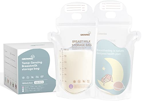 GROWNSY Sachets de Conservation Lait Maternel 180ml Transparent, Lot de 130, Pré-stérilisés, sans BPA, Double Fermeture Étanche