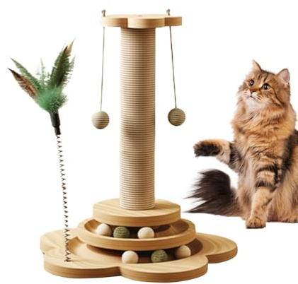 Cat Scratcher Post - Sisal Corde, Toy Stand | Palestra Di Gioco Di Gatti Interattiva con Palla Da Palla, Pilastro Di Gatti Arrampicata, Albero Di Monaco Gratta per l'esercizio Interno,