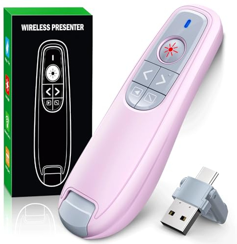 Presentation Clicker Wireless Presenter Remote USB C PowerPoint PPT Clicker | USB C Clicker for Presentation with Pointer, RF 2.4GHz Power Point Clicker Slide Advancer for Google Slides/Mac/Laptop, Pink