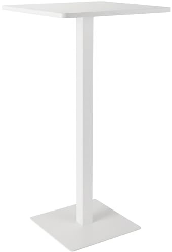 CLP Tavolo Alto Quadrato 60 cm Sharon, Tavolo da Bar con Struttura Stabile in Acciaio Verniciato a Polvere, Colore:bianco/bianco