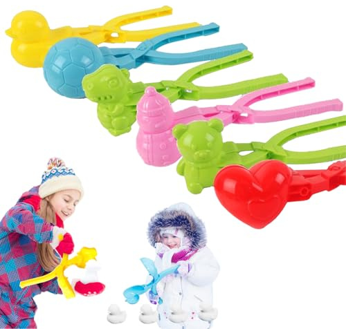 TETSMG Schneeballzange, 6 Stück Cartoon Schneeball Former, Duck Dinosaurier Fußball Schneemann Bär Herz Schneeball Maker, Schneebälle Maker, Winter Schneeformerzange Spielzeug für Kinder