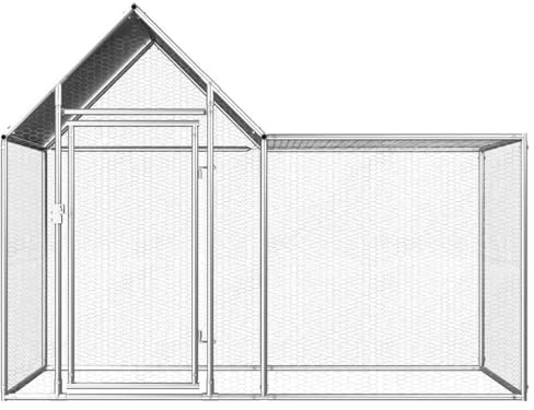 Galvanised Steel Chicken Coop with Water-Resistant Roof, 2x1x1.5 m, Lockable Door and Wire Grid for Easy Viewing