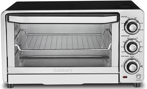 Cuisinart Custom Classic Toaster Oven Broiler, 1800 Watt Countertop Toaster Oven to Bake, Broil, and Toast, Non-Stick Interior, Consistent Toast Control, Brushed Stainless Steel/Black, TOB-40N