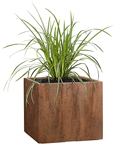 Pflanzwerk® Fioriera Vaso per Fiori Portavaso Cube Ruggine Marrone 28x28x28cm *Resistente al Gelo* *Protezione UV* *Europea di qualità*