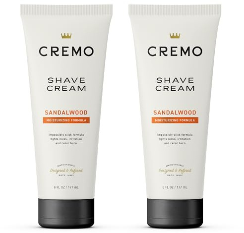 Cremo Barber Grade Sandalwood Shave Cream, Astonishingly Superior Ultra-Slick Shaving Cream Fights Nicks, Cuts And Razor Burn, 6 Fl Oz (2 Pack)