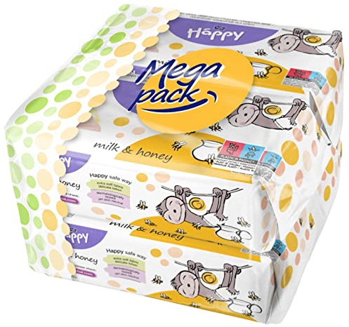bella baby Happy Feuchttücher mit Milch & Honig, 4er Pack (4 x 64 Stück) vielseitig, sanft und weich zur Babyhaut