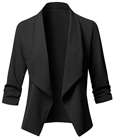 Dam 3/4 samlad ärm blazer jacka öppen främre cardigan slag arbete kontor kostym
