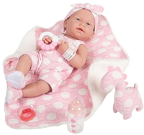 jc Toys - Die Neugeborene 38 cm Puppe ist aus weichem Vinyl, Kleidung und 5 Accessoires, Mädchen, Rosa, entworfen in Spanien von Berenguer, 2 Jahre