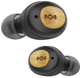 House of Marley True IN Ear Wireless Champion Earphones - Compact Bluetooth 5.0 Earbuds, Up to 28 Hours Playtime with Quick Charge Rechargeable Case, Includes Comfortable Ear Gels, Bamboo Design Black