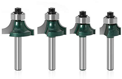 Mesee 4 Pieces Round Over Router Bits Set with 1/4 Inch Shank, Industrial Grade Roundover Bead Edge-Forming Bit Woodworking Corner Rounding Edging Milling Cutter Tools, 5/16 1/4 3/16 1/8 Radius