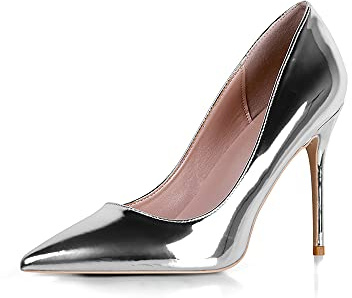 Elisabet Tang High Heels, Women Pumps Shoes 3.94 inch/10cm Pointed Toe Stiletto Sexy Prom Club Heels Silver 7