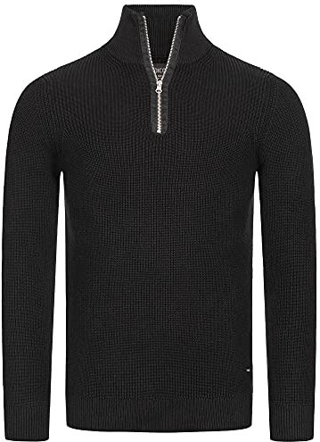 Indicode Herren Mayer Pullover aus 100% Baumwolle | Herrenpulli Strickpullover für Männer Black, L