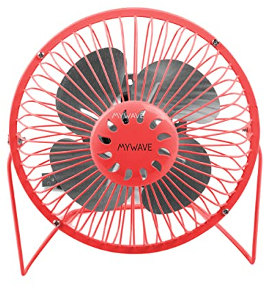 MY WAVE - Mini Ventilateur USB - Rouge - Ventilateur de Table 5 V - Transport Facile - Interrupteur 1 Vitesse - Dimensions 14,9 x 9,6 x 14,6 cm
