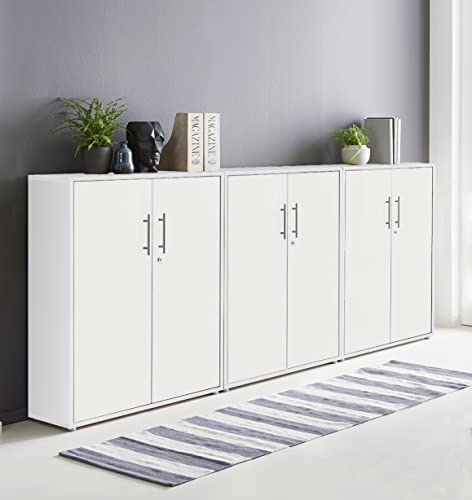 Schrankwand TABOR 9 Büroregal Aktenschrank Büroschrank abschließbar in diversen Farbvarianten (weiß/weiß matt, 6-türig)