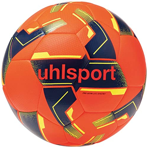 uhlsport 290 Ultra LITE Synergy, Junior Kinder Fußball Spiel- und Trainingsball, für Kinder bis zu 10 Jahren, Fußball Kinder, 5, Fluo Orange/Marine/Fluo G
