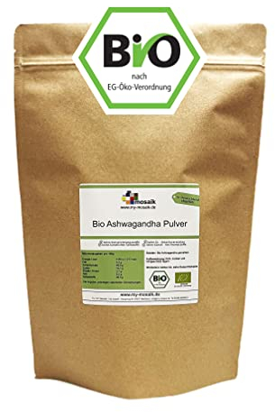 Ashwagandha Pulver 1000g Bio Premium Qualität - fein gemahlene Ashwagandhawurzel aus Indien - 100% naturrein, ohne Zusatzstoffe - ideal zur Zugabe in Smoothies, Säfte, Goldene Milch etc. (1000g)