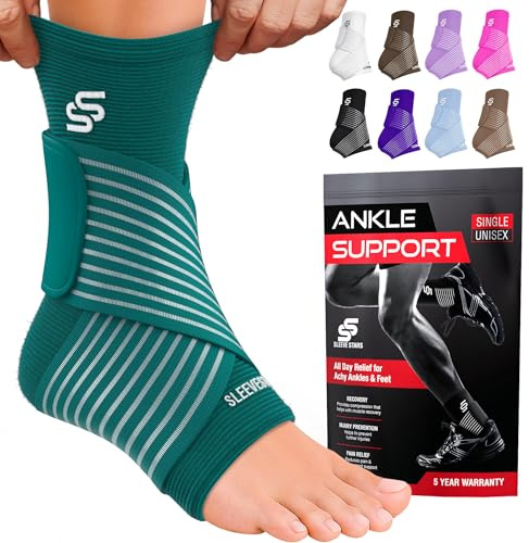 Sleeve Stars Sprunggelenkbandage - Plantarfasziitis & Achillessehnen Entlastung, Fußgelenk Bandage mit verstellbarem Riemen I Knöchelbandage I Fußbandage für rechts oder links (1 Stück,Türkis)