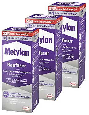 Metylan Raufaser, starker Tapetenkleister für Raufasertapete mit hoher Anfangsklebkraft, langlebiger & korrigierbarer Kleister mit Methylcellulose, 3x180g