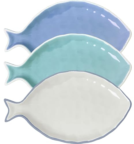 MERCURY SRL Piatto a Forma di Pesce - in Ceramica - Vassoio - Antipastiera - Pranzo Cena Natale - Colori Assortiti - 1 Pezzo - 31,5X18x3h cm