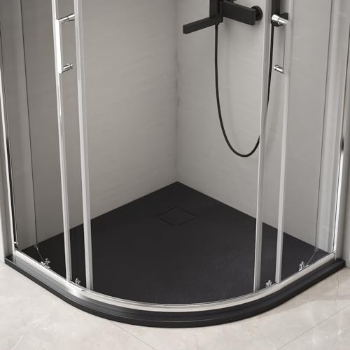 EMKE Plato de Ducha 80 x 80 cm, Plano, Antideslizante, Recortable, Color Negro