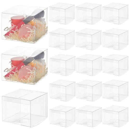 BENECREAT 20 scatole regalo trasparenti con pellicola, rettangolari in PVC trasparente, 10 x 10 x 8 cm, per feste di nozze, dolcetti, caramelle, cupcake