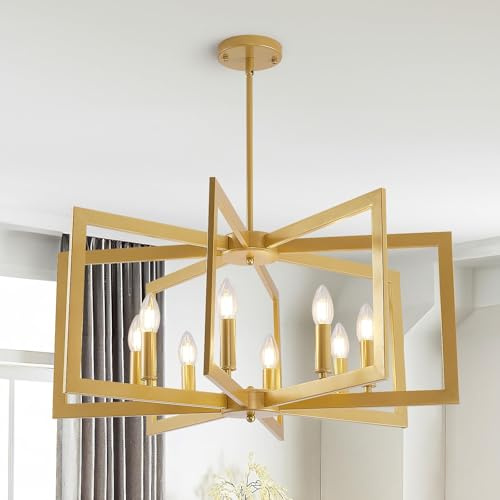 E14 geometrisk bondgård hängande lampa, vintage ljuskronor taklampa 8 industriella metalltaklampor vardagsrum för kök ö hall matsal entré (guld)
