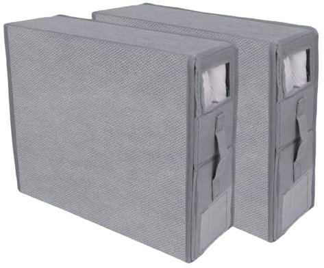 OWill 2 Pezzi Contenitori Sottoletto,scatole sotto letto contenitore con finestra e maniglia,contenitori per armadio salvaspazio,Scatole Armadio Pieghevole per Vestiti,Coperte e Piumoni