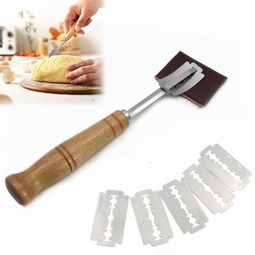 Miayical Brot Lahm, Bäckermesser, Teig Rasiermesser, Brot Bäcker Cutter, Ritzmesser, mit 5 Brotklinge zum Einschneiden von Baguette Teigmesser für DIY Brot Backformen Küche